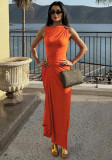 Women Fall Solid Metallic Sleeveless Sexy Slit Dress