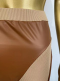 Women Sexy Colorblock Pu Leather Patchwork Strapless Top and Pants Two-Piece Set