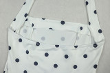 Women Black and White Polka Dot Pleated Halter Neck Sleeveless Dress