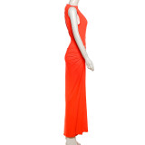 Women Fall Solid Metallic Sleeveless Sexy Slit Dress