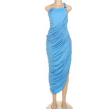 Women Fall Sexy Strapless Suspender Pleated Irregular Slit Dress