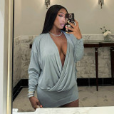 Women's Autumn Street Sexy Deep V Bat Sleeves Long Sleeve Dress