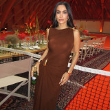 Women Fall Solid Metallic Sleeveless Sexy Slit Dress