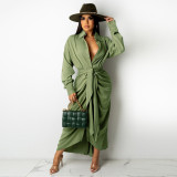 Women Sexy Lace-Up Buttoned Long-Sleeved Dress