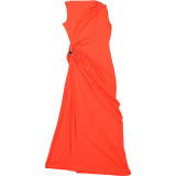 Women Fall Solid Metallic Sleeveless Sexy Slit Dress