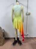 Women autumn sexy Holidays printed gradient strap dress