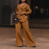 Women Solid Long-Sleeved Slit Two-Piece Set