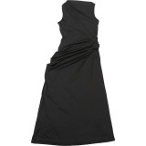 Women Fall Solid Metallic Sleeveless Sexy Slit Dress
