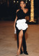 Women Black and White Patchwork Backless Slash Shoulder Sleeveless Bodycon Dress