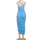 Women Fall Sexy Strapless Suspender Pleated Irregular Slit Dress