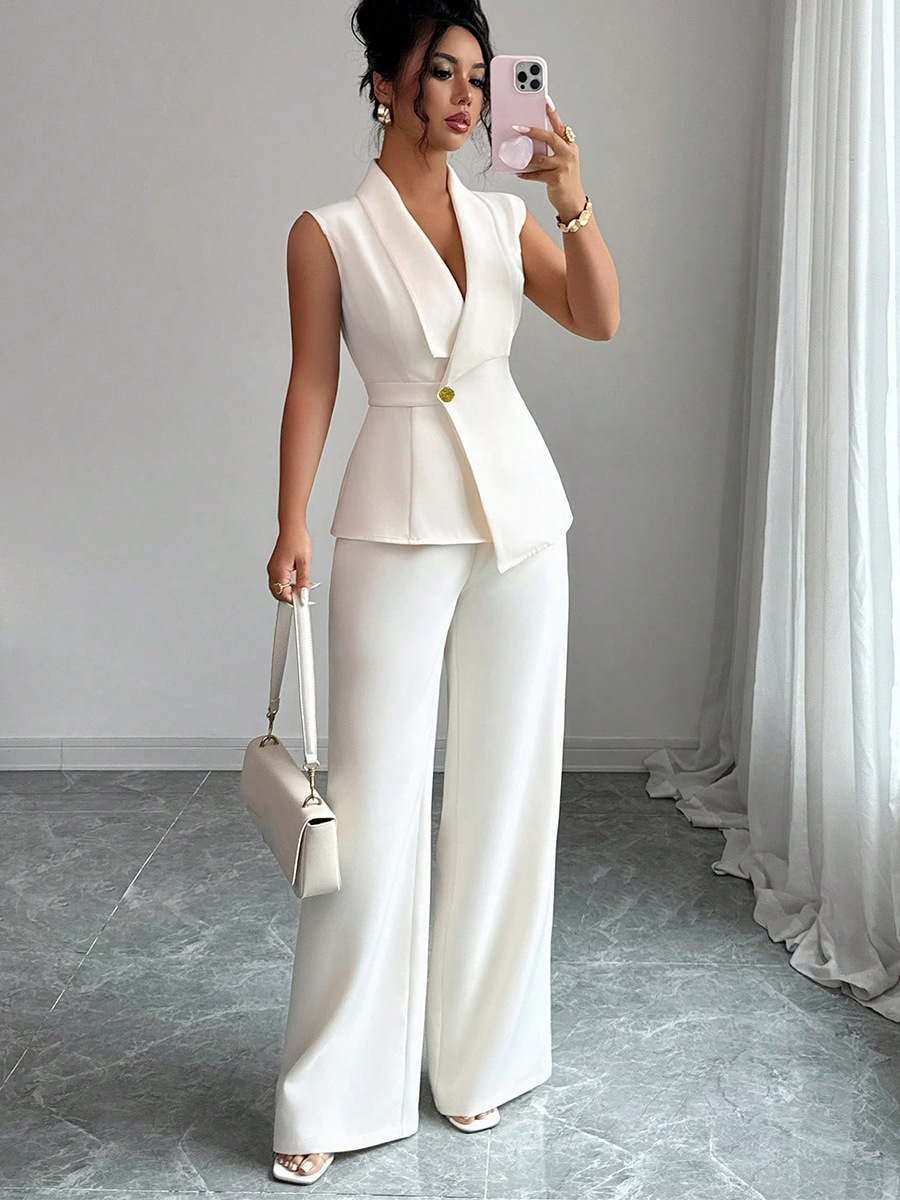 Women autumn elegant solid vest and trousers two-piece set