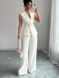 Women autumn elegant solid vest and trousers two-piece set