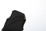 Women Fall Solid Metallic Sleeveless Sexy Slit Dress