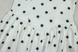 Women Black and White Polka Dot Pleated Halter Neck Sleeveless Dress