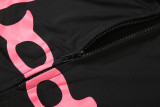 Women Fall/Winter Hooded Letter Print Zipper Top and Pants Two-Piece Set