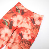 Women Fall/Winter Round Neck Floral Print Long-Sleeved Top and Pants Two-Piece Set