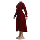 Women Sexy Lace-Up Buttoned Long-Sleeved Dress
