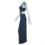 Women Backless Sexy Elegant Solid Dress with Irregular High Neck Slit