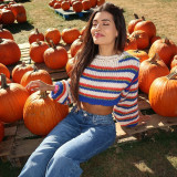 Women Fall/Winter Long Puff Sleeve Striped Sweater