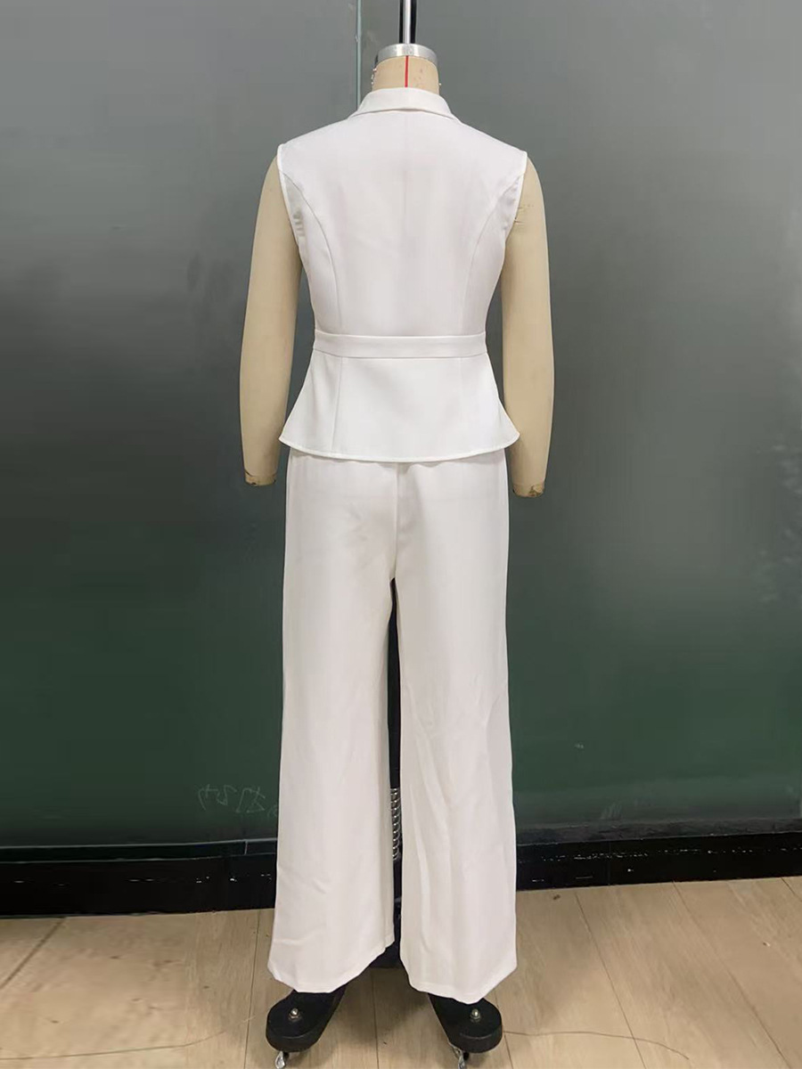 Women autumn elegant solid vest and trousers two-piece set