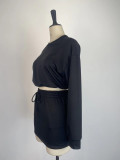Women Long-Sleeved Solid Bodycon Skirt Two-Piece Set