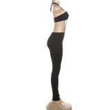 Women Fall Sexy Halter Neck Solid Jumpsuit