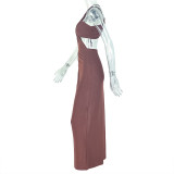 Women Backless Sexy Elegant Solid Dress with Irregular High Neck Slit