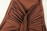 Women Solid Pleated One-Shoulder Lace-Up Cutout Round Neck Bodycon Dress