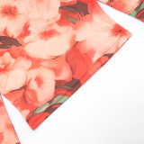 Women Fall/Winter Round Neck Floral Print Long-Sleeved Top and Pants Two-Piece Set