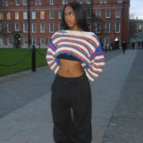 Women Fall/Winter Long Puff Sleeve Striped Sweater