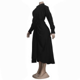 Women Sexy Lace-Up Buttoned Long-Sleeved Dress