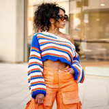 Women Fall/Winter Long Puff Sleeve Striped Sweater