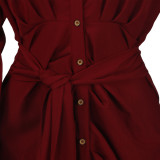 Women Sexy Lace-Up Buttoned Long-Sleeved Dress