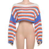 Women Fall/Winter Long Puff Sleeve Striped Sweater
