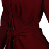Women Sexy Lace-Up Buttoned Long-Sleeved Dress