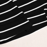 Women Fall/Winter Striped Off-Shoulder Crop Top and Skirt Two-Piece Set