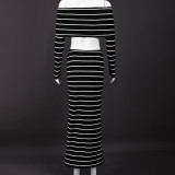 Women Fall/Winter Striped Off-Shoulder Crop Top and Skirt Two-Piece Set