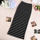 Women Fall/Winter Striped Off-Shoulder Crop Top and Skirt Two-Piece Set