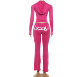 Women Fall/Winter Hooded Letter Print Zipper Top and Pants Two-Piece Set