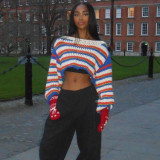 Women Fall/Winter Long Puff Sleeve Striped Sweater