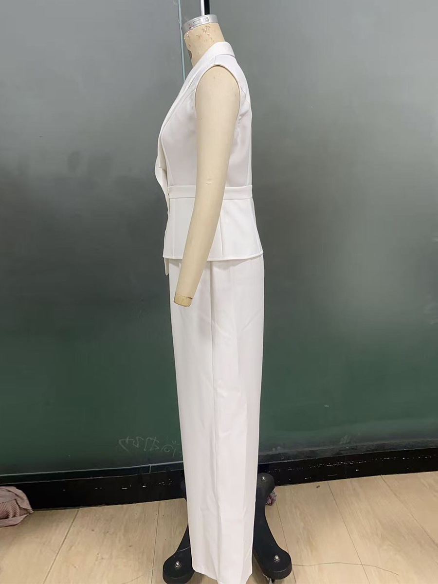 Women autumn elegant solid vest and trousers two-piece set