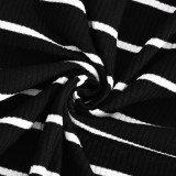 Women Fall/Winter Striped Off-Shoulder Crop Top and Skirt Two-Piece Set