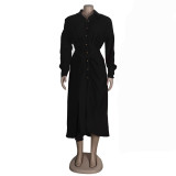 Women Sexy Lace-Up Buttoned Long-Sleeved Dress