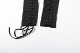 Women Fall/Winter Long-Sleeved Sexy Cutout Lace-Up Pants Two-Piece Set
