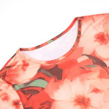 Women Fall/Winter Round Neck Floral Print Long-Sleeved Top and Pants Two-Piece Set