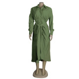 Women Sexy Lace-Up Buttoned Long-Sleeved Dress