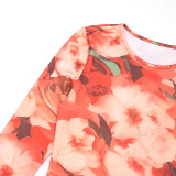 Women Fall/Winter Round Neck Floral Print Long-Sleeved Top and Pants Two-Piece Set