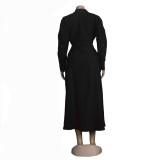 Women Sexy Lace-Up Buttoned Long-Sleeved Dress