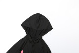Women Fall/Winter Hooded Letter Print Zipper Top and Pants Two-Piece Set