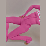 Women Fall/Winter Hooded Letter Print Zipper Top and Pants Two-Piece Set